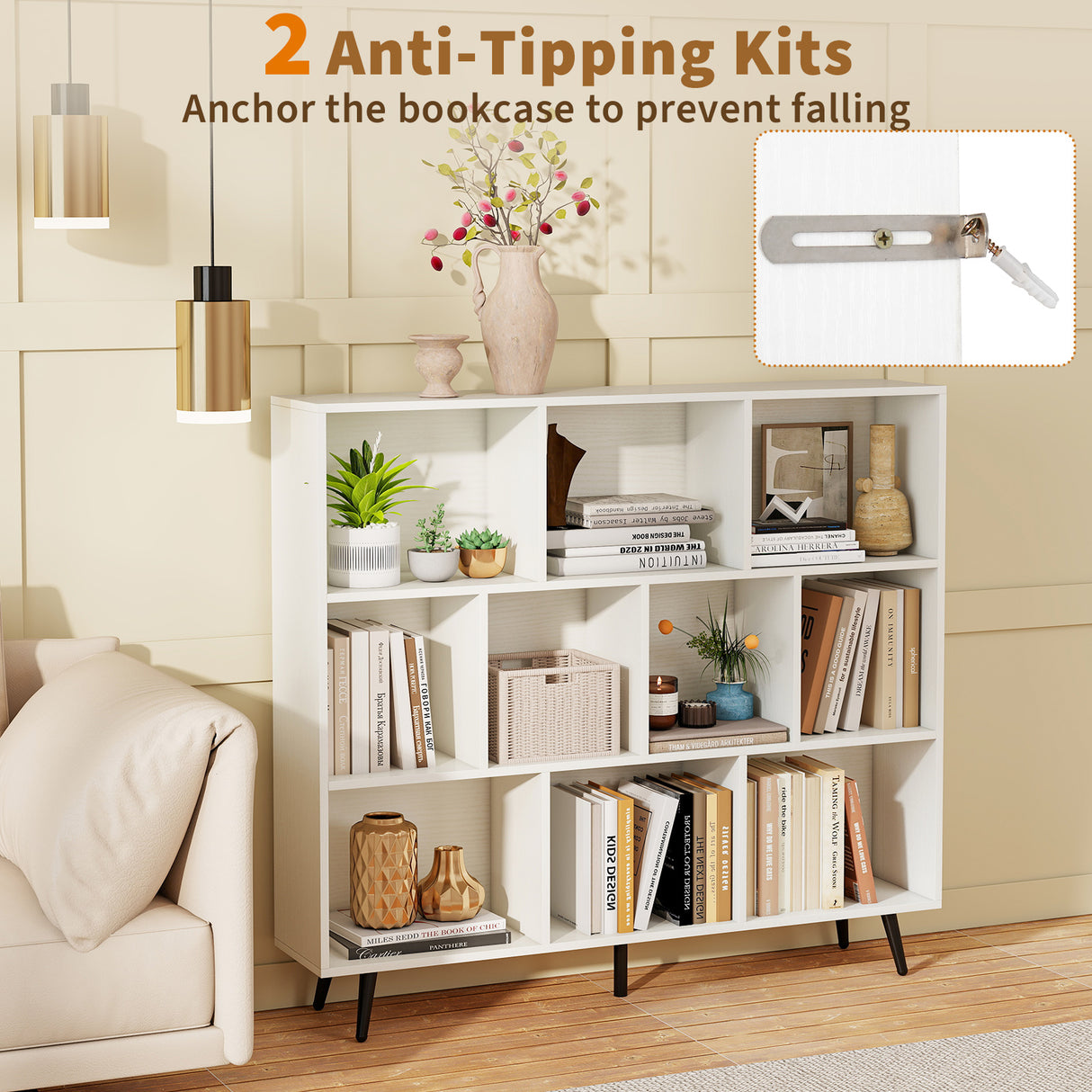 7/8/10-Cube Bookcase with 5 Tapered Metal Legs-10 Cubes