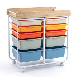 10-Drawer Rolling Cart with Wooden Tabletop and Lockable Wheels for Office-Macaron