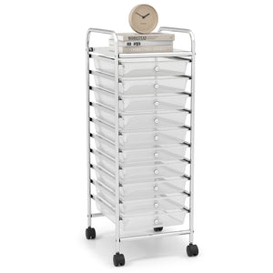10 Drawer Rolling Storage Cart Organizer with 4 Universal Casters-Clear