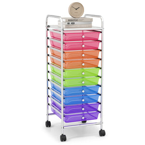 10 Drawer Rolling Storage Cart Organizer with 4 Universal Casters-Color