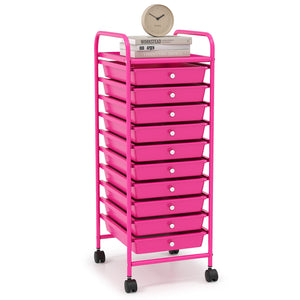 10 Drawer Rolling Storage Cart Organizer with 4 Universal Casters-Pink