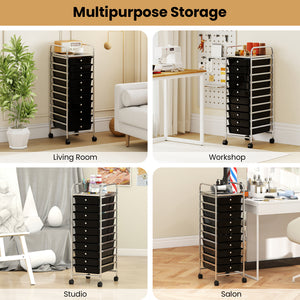 10-Drawer Rolling Storage Cart with Metal Frame and Lockable Universal Wheels-Black