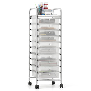 10-Drawer Rolling Storage Cart with Metal Frame and Lockable Universal Wheels-White