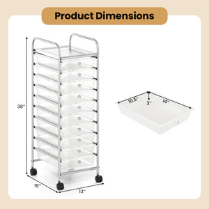 10-Drawer Rolling Storage Cart with Metal Frame and Lockable Universal Wheels-White