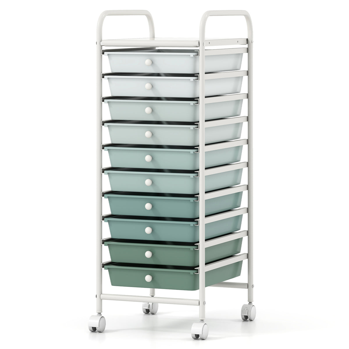 10 Drawer Rolling Storage Cart Organizer with 4 Universal Casters-Green