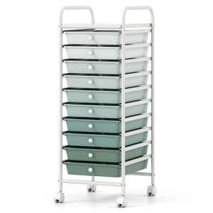 10 Drawer Rolling Storage Cart Organizer with 4 Universal Casters-Green