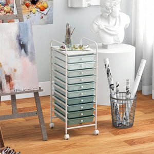 10 Drawer Rolling Storage Cart Organizer with 4 Universal Casters-Green