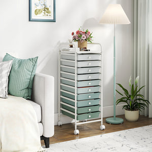 10 Drawer Rolling Storage Cart Organizer with 4 Universal Casters-Green