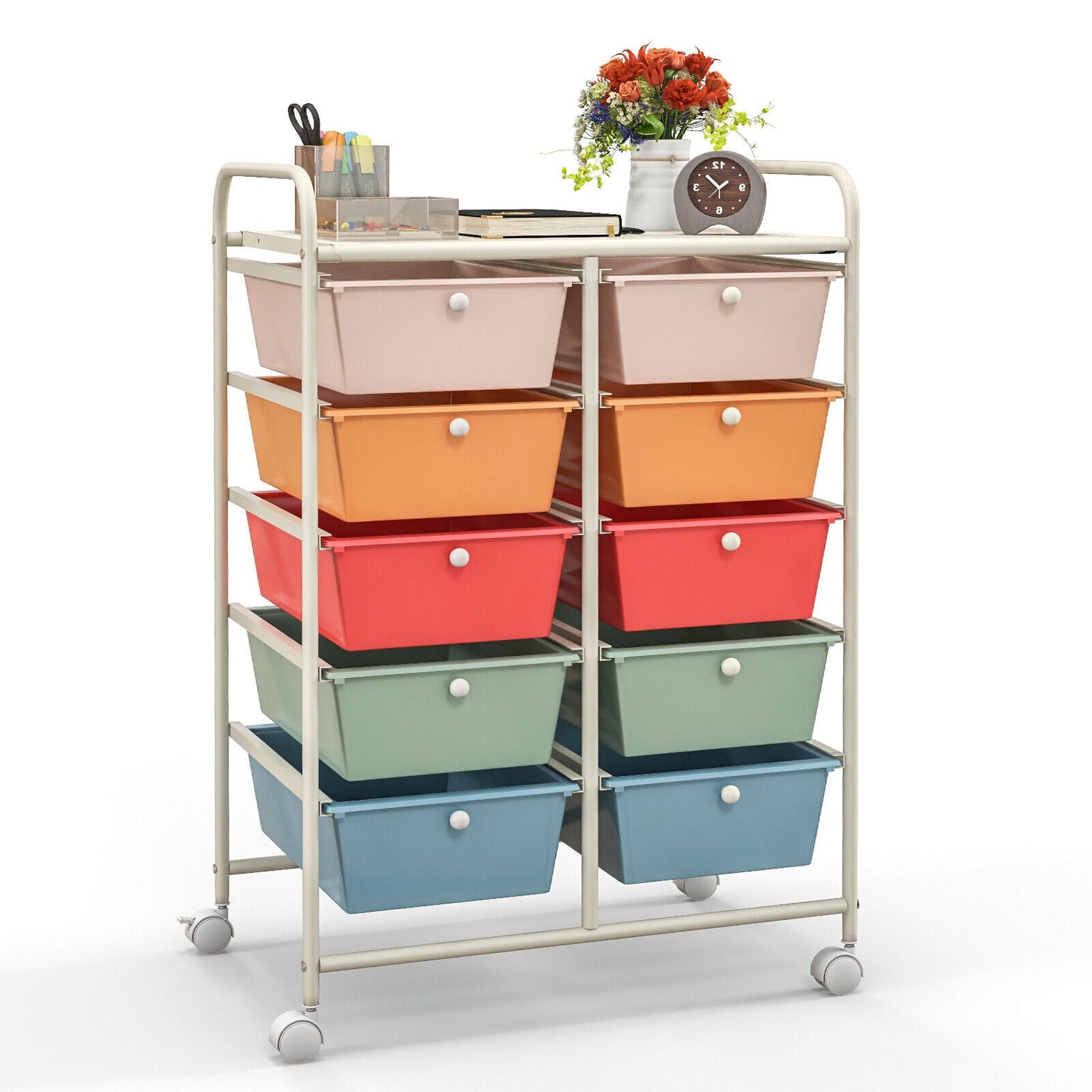 10-Drawer Rolling Storage Cart-Multicolor by DirectDeals