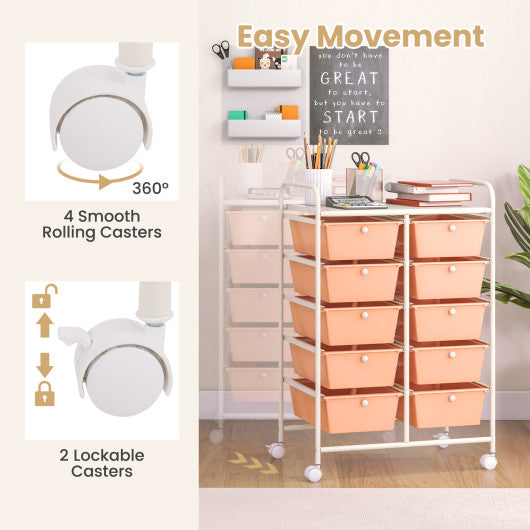 10-Drawer Rolling Storage Cart-Peach