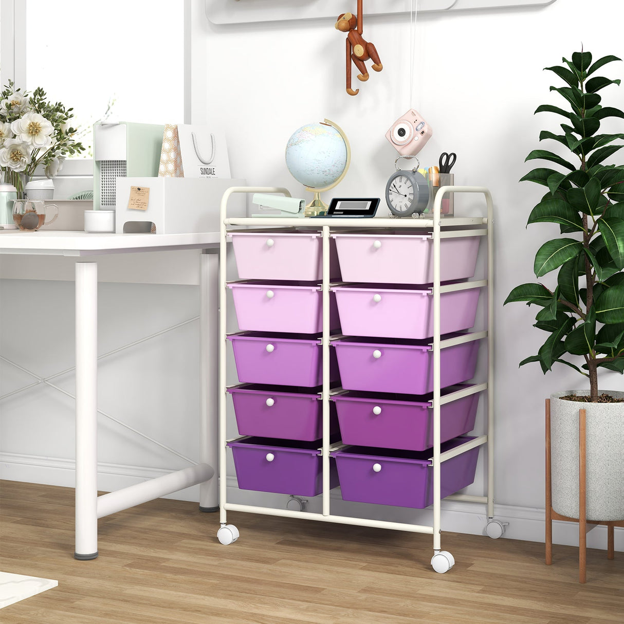 10-Drawer Rolling Storage Cart-Purple by DirectDeals
