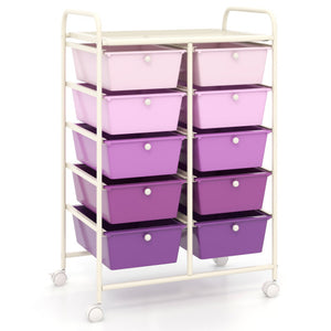 10-Drawer Rolling Storage Cart-Purple