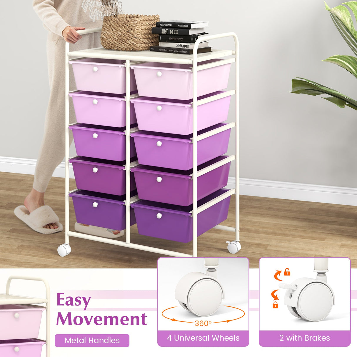 10-Drawer Rolling Storage Cart-Purple by DirectDeals