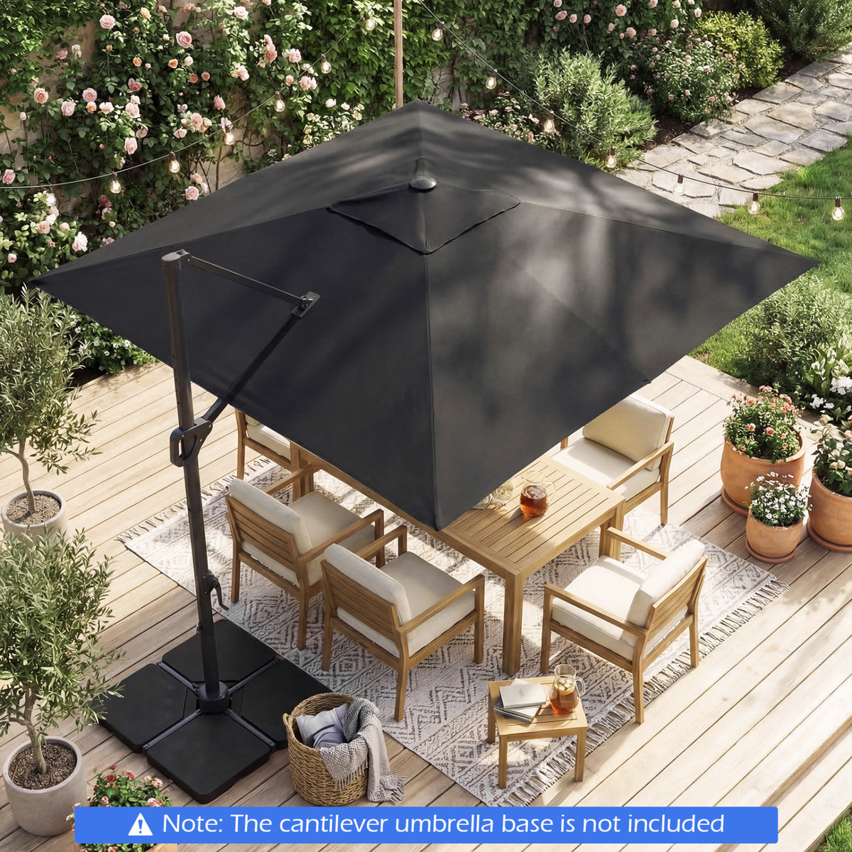 10 FT Cantilever Patio Umbrella with Solar LED Lights for Pool and Garden-Gray