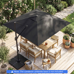 10 FT Cantilever Patio Umbrella with Solar LED Lights for Pool and Garden-Gray