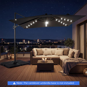 10 FT Cantilever Patio Umbrella with Solar LED Lights for Pool and Garden-Gray