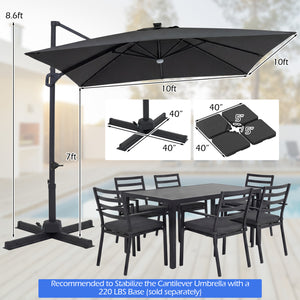 10 FT Cantilever Patio Umbrella with Solar LED Lights for Pool and Garden-Gray