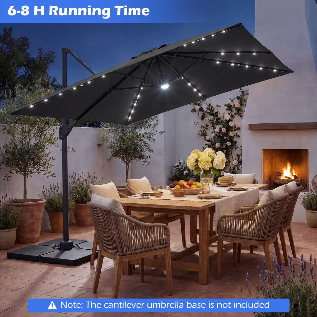 10 FT Cantilever Patio Umbrella with Solar LED Lights for Pool and Garden-Gray