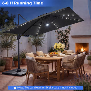 10 FT Cantilever Patio Umbrella with Solar LED Lights for Pool and Garden-Gray