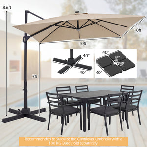 10 FT Cantilever Patio Umbrella with Solar LED Lights for Pool and Garden-Beige