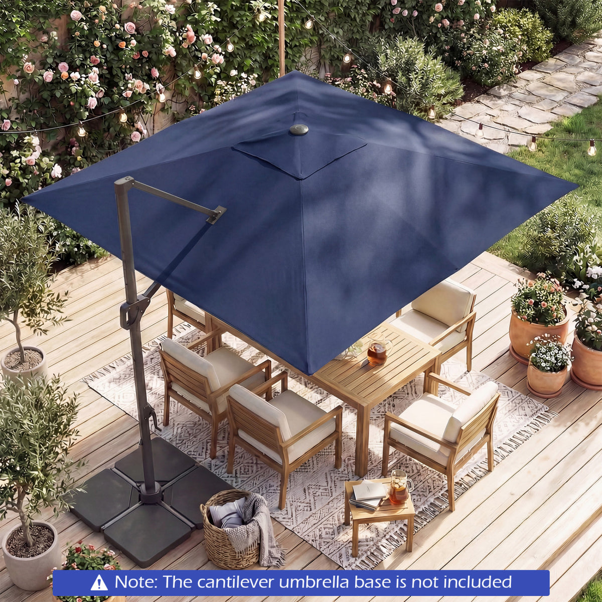 10 FT Cantilever Patio Umbrella with Solar LED Lights for Pool and Garden-Blue