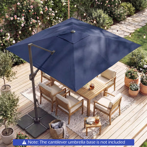 10 FT Cantilever Patio Umbrella with Solar LED Lights for Pool and Garden-Blue