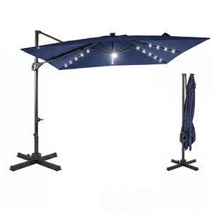 10 FT Cantilever Patio Umbrella with Solar LED Lights for Pool and Garden-Blue