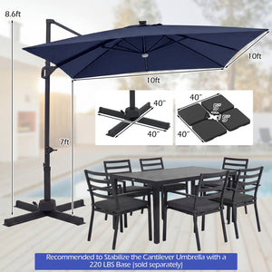10 FT Cantilever Patio Umbrella with Solar LED Lights for Pool and Garden-Blue