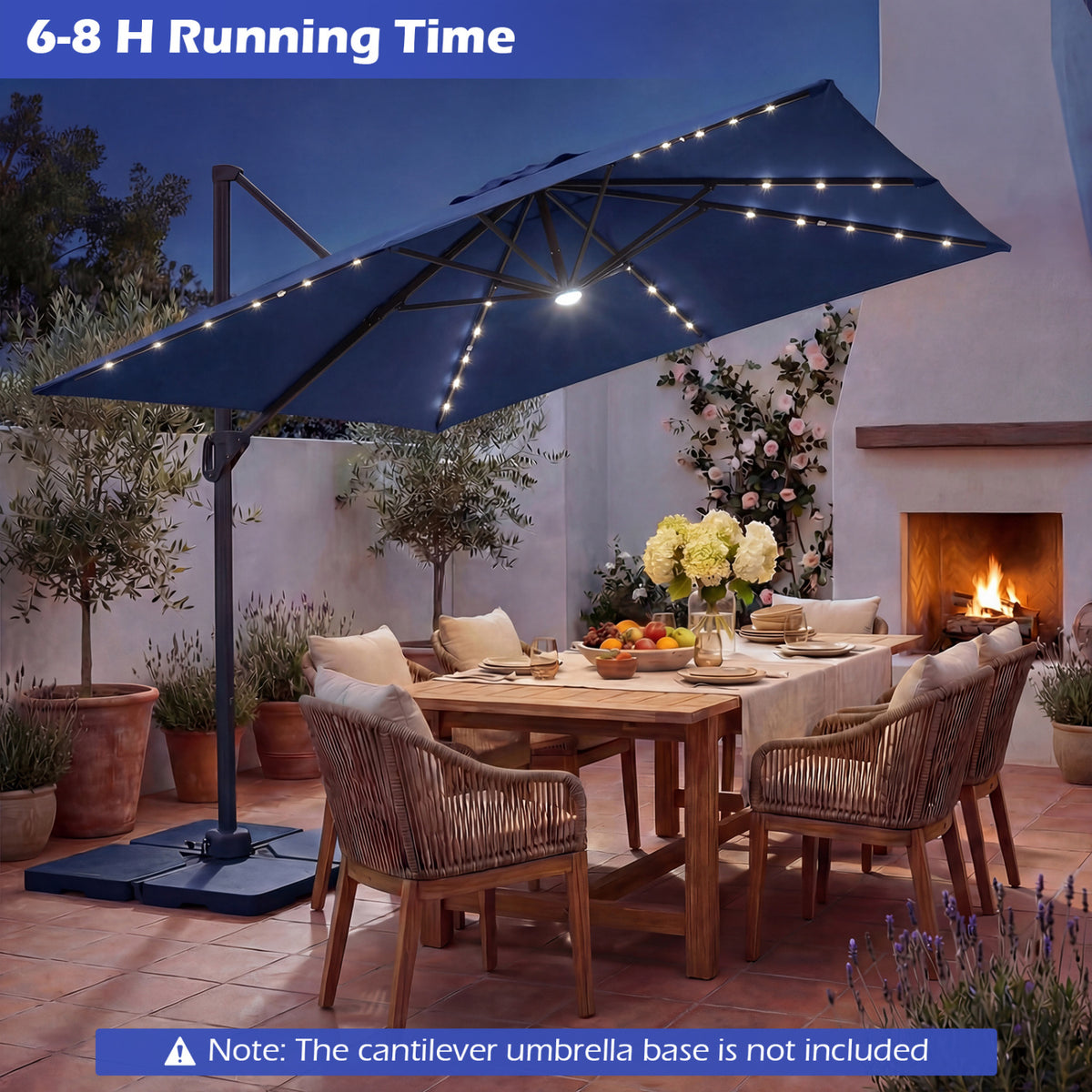 10 FT Cantilever Patio Umbrella with Solar LED Lights for Pool and Garden-Blue