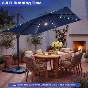 10 FT Cantilever Patio Umbrella with Solar LED Lights for Pool and Garden-Blue