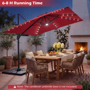 10 FT Cantilever Patio Umbrella with Solar LED Lights for Pool and Garden-Red