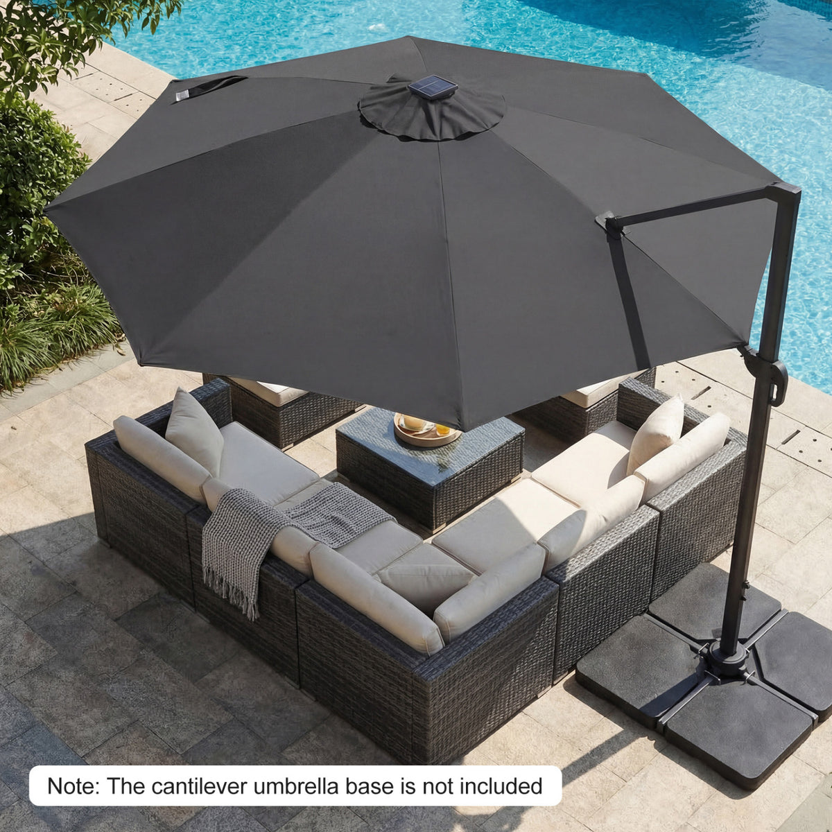 10 FT Cantilever Patio Umbrella with Solar LED Lights 360Â° Rotation-Gray