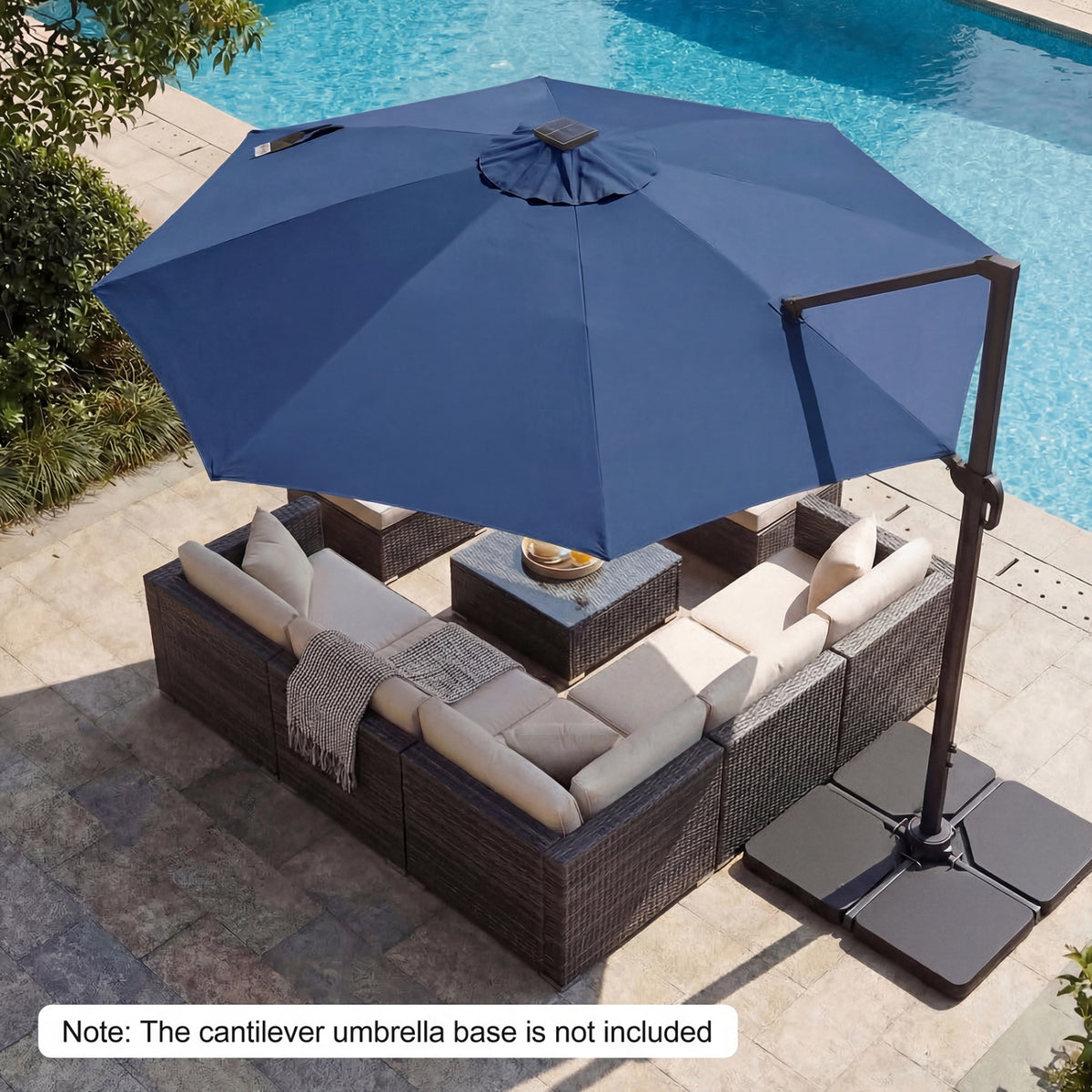 10 FT Cantilever Patio Umbrella with Solar LED Lights 360Â° Rotation-Navy