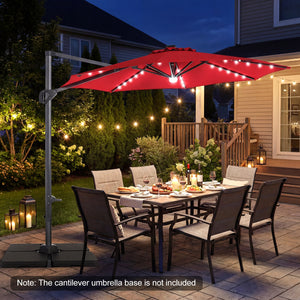 10 FT Cantilever Patio Umbrella with Solar LED Lights 360Â° Rotation-Wine