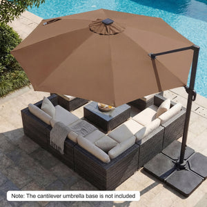 10 FT Cantilever Patio Umbrella with Solar LED Lights 360Â° Rotation-Brown