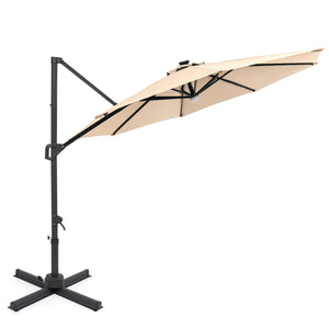 10 FT Cantilever Patio Umbrella with Solar LED Lights 360Â° Rotation-Beige