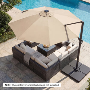 10 FT Cantilever Patio Umbrella with Solar LED Lights 360Â° Rotation-Beige