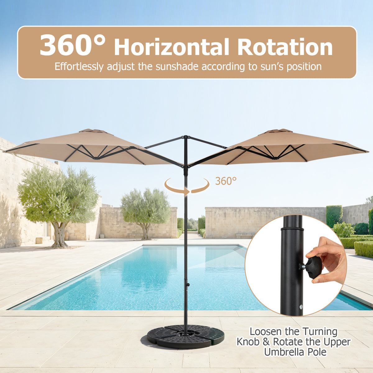 10 FT Cantilever Patio Umbrella with 360Â° Rotation for Garden-Tan