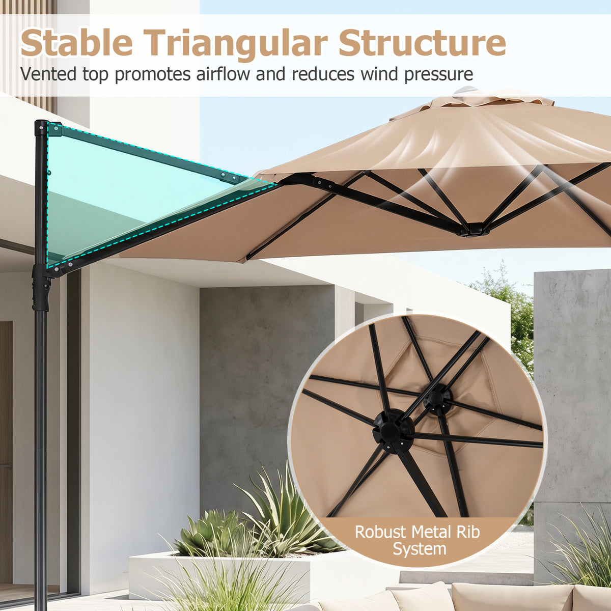 10 FT Cantilever Patio Umbrella with 360Â° Rotation for Garden-Tan