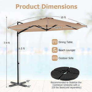 10 FT Cantilever Patio Umbrella with 360Â° Rotation for Garden-Tan