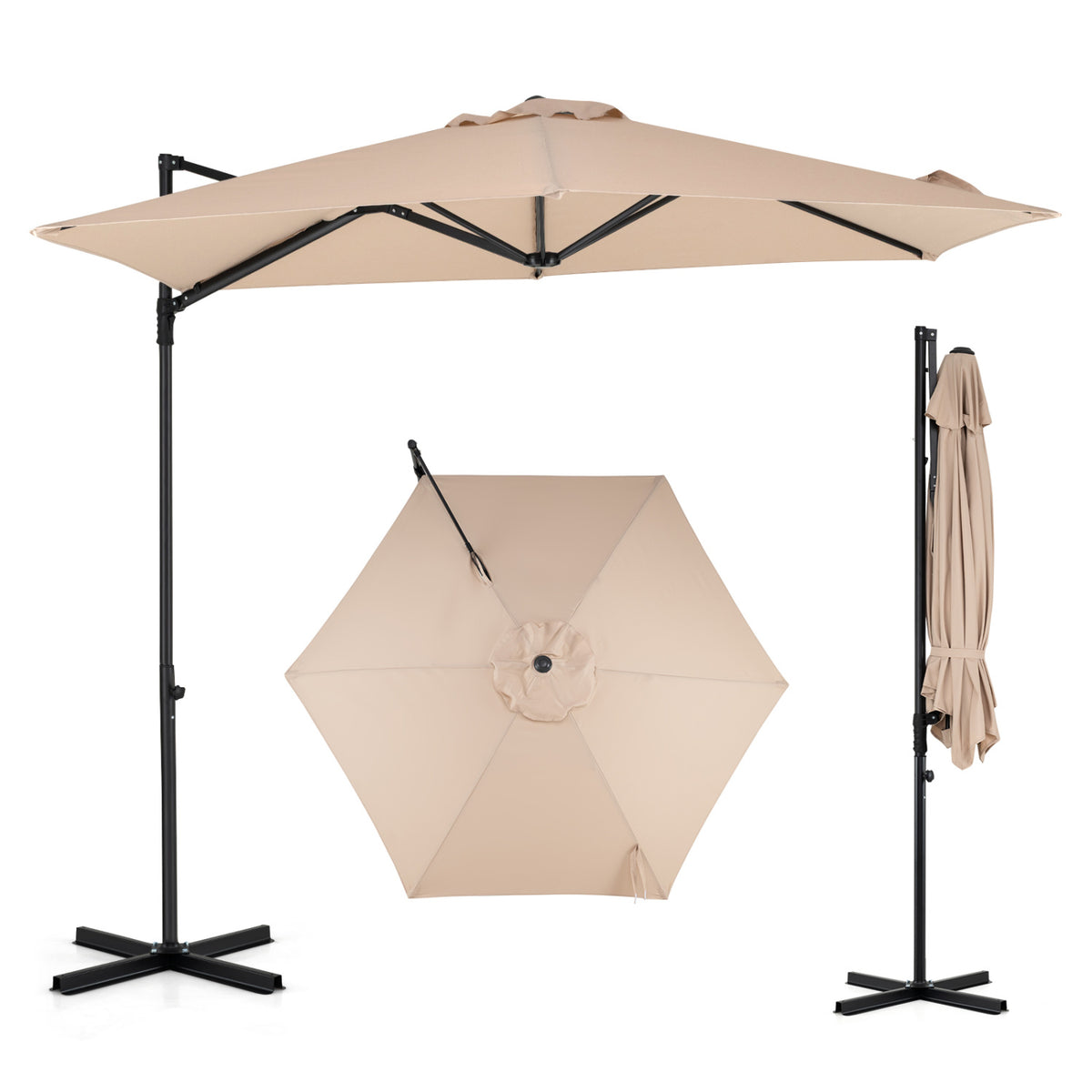 10 FT Cantilever Patio Umbrella with 360Â° Rotation for Garden-Beige
