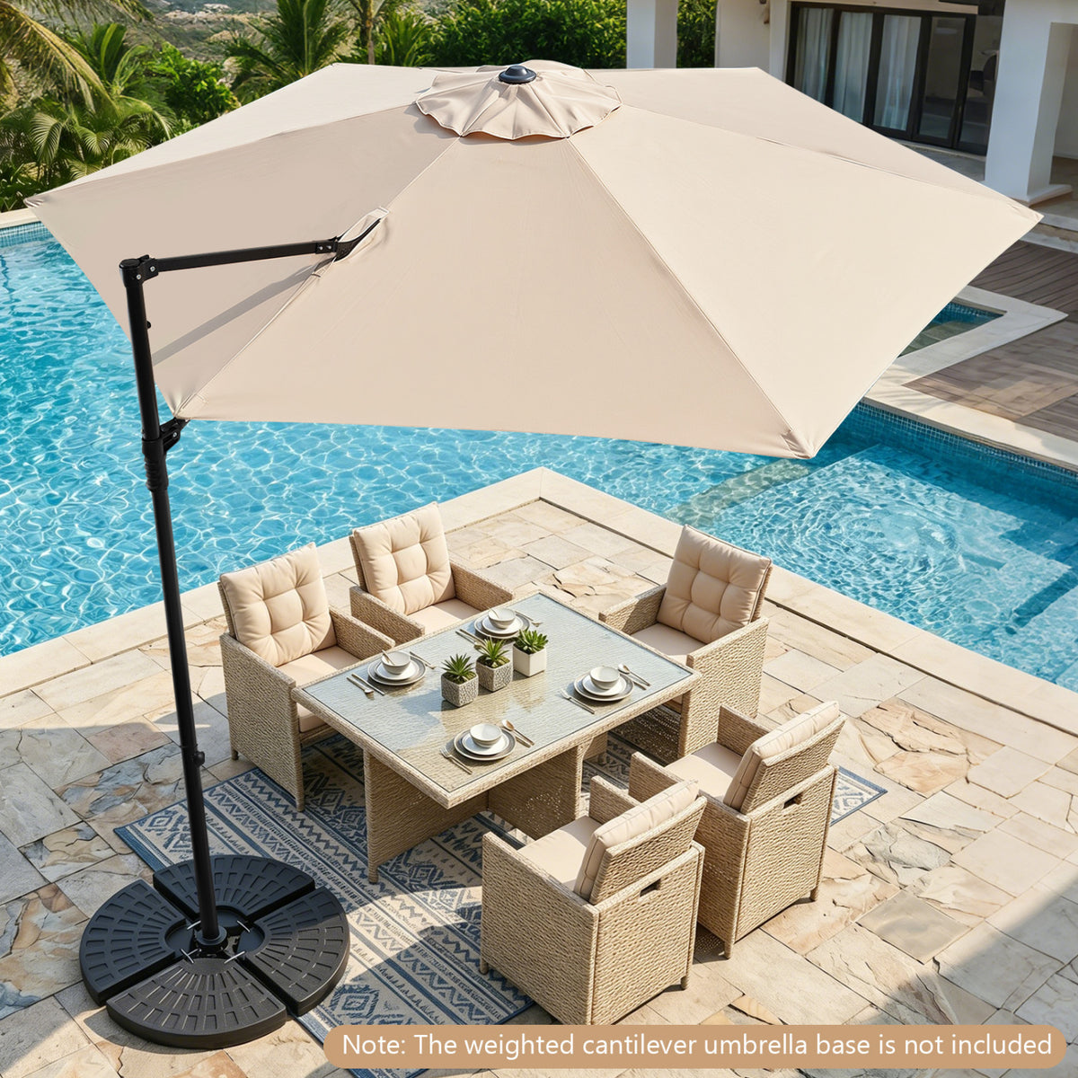 10 FT Cantilever Patio Umbrella with 360Â° Rotation for Garden-Beige