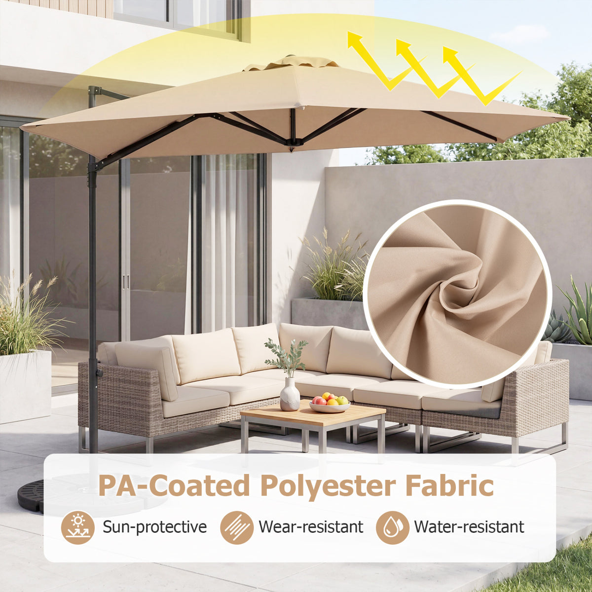 10 FT Cantilever Patio Umbrella with 360Â° Rotation for Garden-Beige