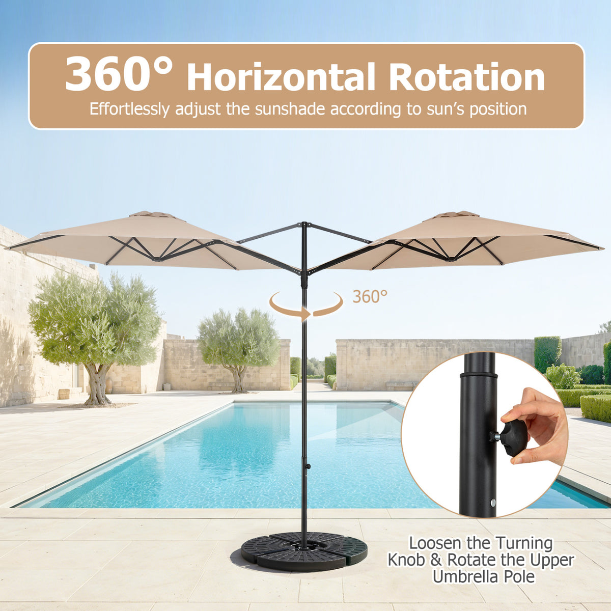 10 FT Cantilever Patio Umbrella with 360Â° Rotation for Garden-Beige