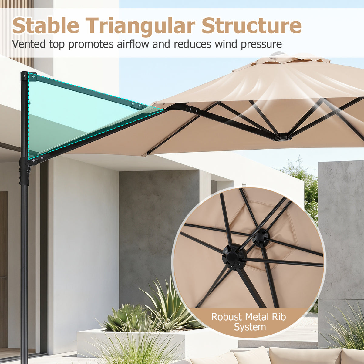 10 FT Cantilever Patio Umbrella with 360Â° Rotation for Garden-Beige