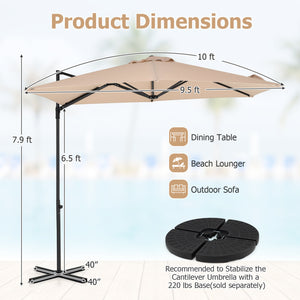 10 FT Cantilever Patio Umbrella with 360Â° Rotation for Garden-Beige