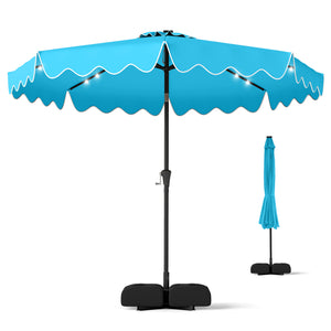 10 FT Outdoor Patio Umbrella with Solar LED Lights and Weighted Base-Turquoise