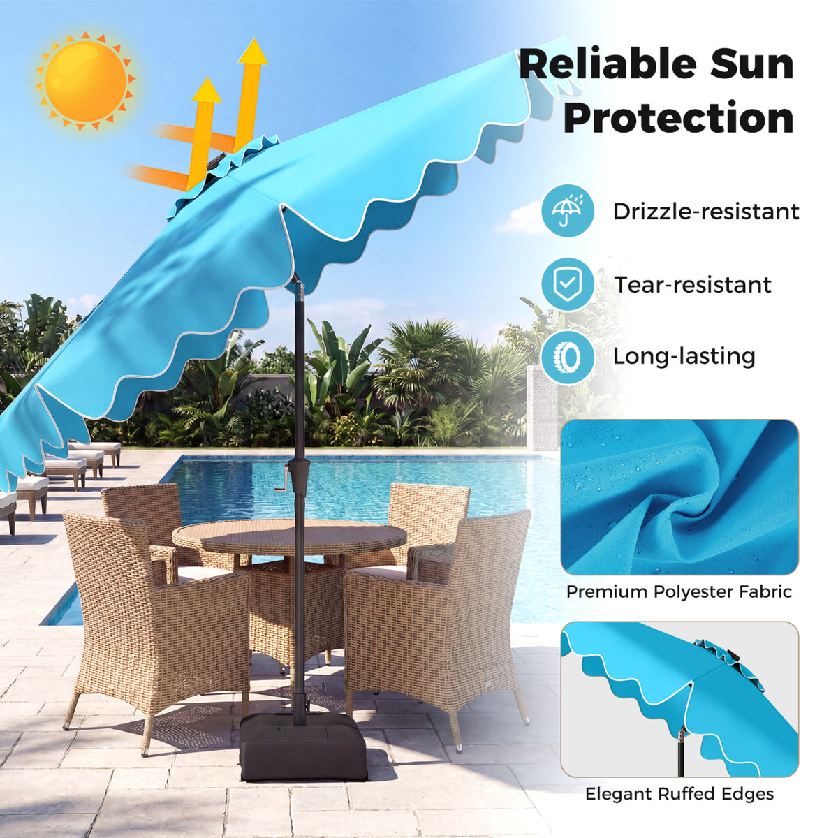 10 FT Outdoor Patio Umbrella with Solar LED Lights and Weighted Base-Turquoise