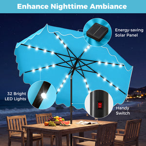 10 FT Outdoor Patio Umbrella with Solar LED Lights and Weighted Base-Turquoise