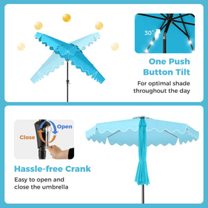 10 FT Outdoor Patio Umbrella with Solar LED Lights and Weighted Base-Turquoise